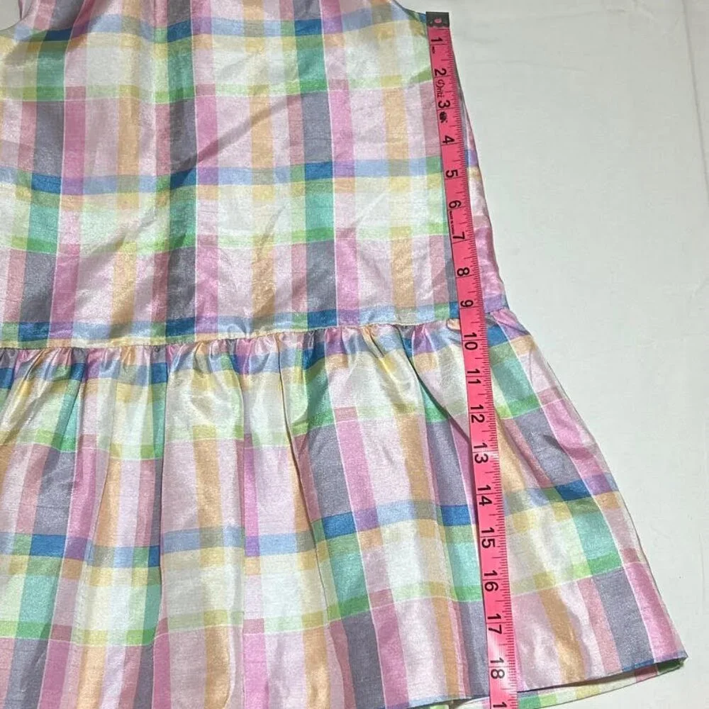 Gymboree Girls 6 Pink Blue Purple Yellow Plaid Taffeta Sleeveless Dress
